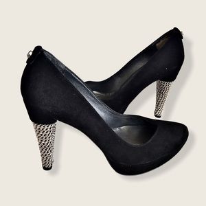 Stuart Weitzman Black Suede Chain Link Pump Heels